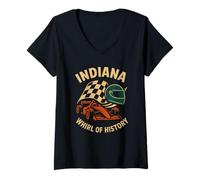 Womens Indiana Whirl of History Shirt Racing Car Helmet Flag V-Neck T-Shirt