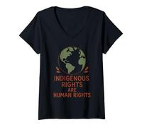 Womens Indigenous Rights Advocate Solidarity Land Back Justice V-Neck T-Shirt