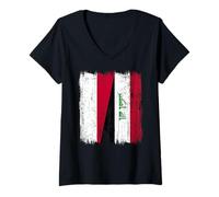 Womens Indonesia Iraq Half Flag Indonesian Iraqi Jersey V-Neck T-Shirt