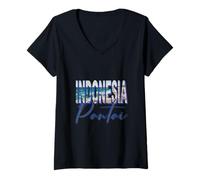 Women's Indonesia Pantai Retro Sunset Beach V-Neck T-Shirt