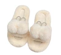 Womens Indoor Slippers Soft Sole| Bunny Ear Slippers| 3D Ball Pattern Sliders| Cozy Fluffy Sliders| Comfort Fit House Slides| Funky Bedroom Slides| Lightweight Furry Slipper For Ladies