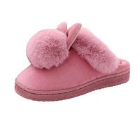 Womens Indoor Winter Rabbit Comfort Shoe Furry Ears Footwear Slippers Furry Ears Soft Bottom Shoes Comfy Memory Foam Footwear Skin Friendly Anti-Slip Shoes Solid Color Breathable Footwear