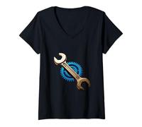 Womens Industrial Wrench and Gear Engineering Mechanics V-Neck T-Shirt