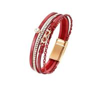 Women's Infinity Symbol Bracelet - Bohemian Style with Micro Pave Crystals, Magnetic Clasp, Braided Leather Straps & Diamond-Embedded Design, Mittelgroße, Leather, no