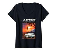 Women's Initial D AE86 Sprinter Trueno Sunset Scene Manga Anime V-Neck T-Shirt