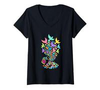 Women's Ink Bottle Birds Creative Flow V-Neck T-Shirt
