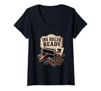 Women's Ink Roller Ready Letterpress V-Neck T-Shirt