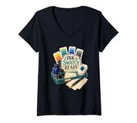 Women's Ink Swatch Ready Fountain Pen Notes V-Neck T-Shirt