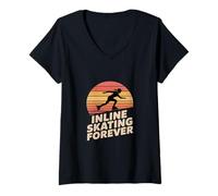 Women's Inline Skating Forever Retro Skater Sunset V-Neck T-Shirt
