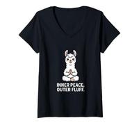 Womens Inner Peace Outer Fluff Llama Zen V-Neck T-Shirt