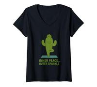 Women's Inner Peace Outer Sparkle Cactus Yoga V-Neck T-Shirt