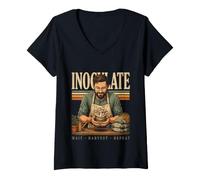 Women's Inoculate Mushroom Grower Wait Harvest Repeat V-Neck T-Shirt