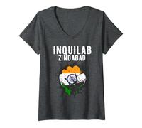 Women's Inquilab Zindabad, India, Indian Flag V-Neck T-Shirt