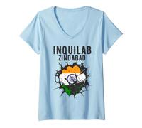 Women's Inquilab Zindabad, India, Indian Flag V-Neck T-Shirt