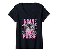 Women's Insane Cat Posse Funny Clown Cat V-Neck T-Shirt