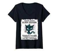 Womens Inside Every Older Person is A Younger Person Cat Coffee V-Neck T-Shirt