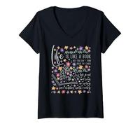 Women's Inspiration Affirmation Motivation Quote Life is Like A Book V-Neck T-Shirt