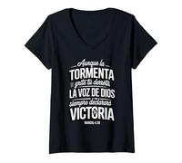 Womens Inspirational Christian Lettering - Marcos 4:39 en Español V-Neck T-Shirt