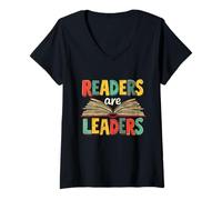 Womens Inspirational Literacy Readers are Leaders Motivational V-Neck T-Shirt