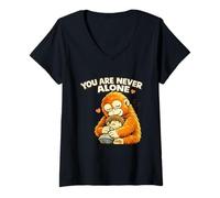 Women's Inspirational Monkey Hugging Little Boy Child Comfort V-Neck T-Shirt