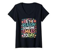 Womens Inspirational Quote Be The Reason Someone Smiles Today V-Neck T-Shirt