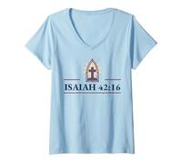 Womens Inspiring Isaiah 42:16 featuring Enlightened Cross V-Neck T-Shirt