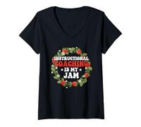 Womens Instructional Coaching is My Jam Teacher Coach Strawberry V-Neck T-Shirt