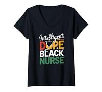 Womens Intelligent Dope Black Nurse Melanin Pride Nursing V-Neck T-Shirt