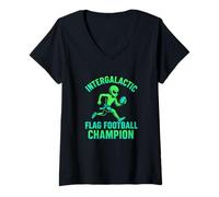 Womens Intergalactic Flag Football Champion Alien Enthusiasts V-Neck T-Shirt