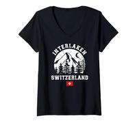 Womens Interlaken Swiss Mountain Switzerland Alpine Souvenir Alps V-Neck T-Shirt