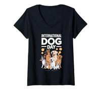 Womens International Dog Day Canine Companions V-Neck T-Shirt
