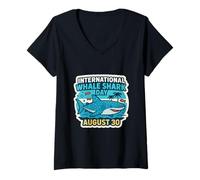Womens International Whale Shark Day August 30 Retro Ocean Design V-Neck T-Shirt