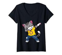 Women's Intersex Flag Dabbing Cat V-Neck T-Shirt