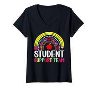 Women's Intervention Teacher Educator Student Support Team Rainbow V-Neck T-Shirt