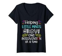 Women's Intervention Teacher Helping Little Minds Grow Education V-Neck T-Shirt