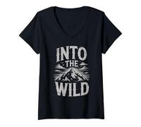 Womens Into The Wild Mountain Nature Adventure Hiking Camping Hiker V-Neck T-Shirt