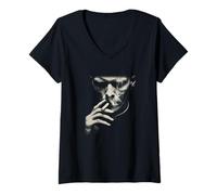 Women's Introspective Hand to Face Abstract Portrait V-Neck T-Shirt
