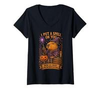 Women's Introvert Capybara Wizard Spooky Witch Humor V-Neck T-Shirt