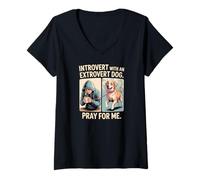 Womens Introvert Dog Owner Extrovert Dog Funny Comic V-Neck T-Shirt