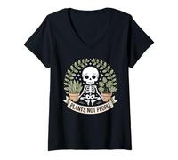 Women's Introvert Plant Lover Plants Not People Funny Bones V-Neck T-Shirt