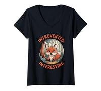 Womens Introverted but Interesting - Cute Fox Forest V-Neck T-Shirt