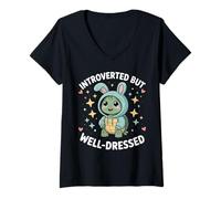 Womens Introverted but Well Dressed Turtle Quote V-Neck T-Shirt