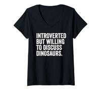Womens Introverted But Willing To Discuss Dinosaurs Funny Introvert V-Neck T-Shirt