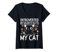 Womens Introverted But Willing To Talk To My Cat Lover Owner Humor V-Neck T-Shirt