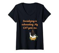 Womens Introverts Unite Separately Cat Lover-Funny Anti-Social V-Neck T-Shirt