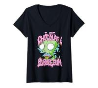 Women's Invader Zim I Got Chocolate Bubblegum Gir in Dog Costume V-Neck T-Shirt, Black, XX-Large