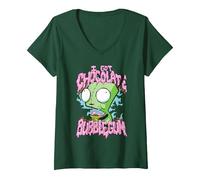 Women's Invader Zim I Got Chocolate Bubblegum Gir in Dog Costume V-Neck T-Shirt, Dark Green, Large