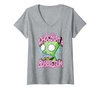 Women's Invader Zim I Got Chocolate Bubblegum Gir in Dog Costume V-Neck T-Shirt, Heather Grey, Small