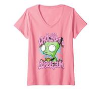 Women's Invader Zim I Got Chocolate Bubblegum Gir in Dog Costume V-Neck T-Shirt, Pink, XX-Large