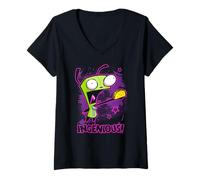 Womens Invader Zim Ingenious Taco Gir Y2K Cartoon V-Neck T-Shirt